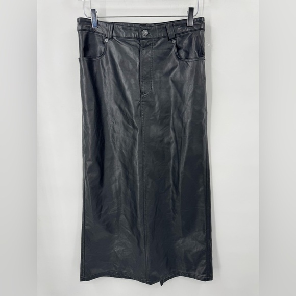 Free People Faux Leather City Slicker Vegan Midi Skirt Womens Black Size 4 B1543 - Picture 3 of 9